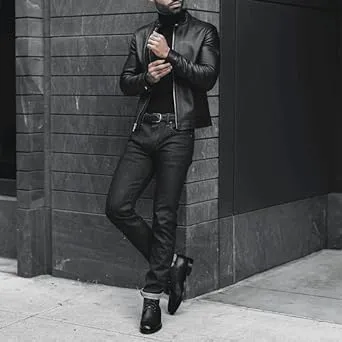 IZAC & DAUD Mens Black/Brown Lambskin Leather Biker Jacket Slim Fit Leather Jacket Vintage Real Motorcycle Jackets For Men