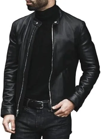 IZAC & DAUD Mens Black/Brown Lambskin Leather Biker Jacket Slim Fit Leather Jacket Vintage Real Motorcycle Jackets For Men