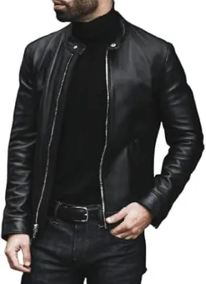 IZAC & DAUD Mens Black/Brown Lambskin Leather Biker Jacket Slim Fit Leather Jacket Vintage Real Motorcycle Jackets For Men