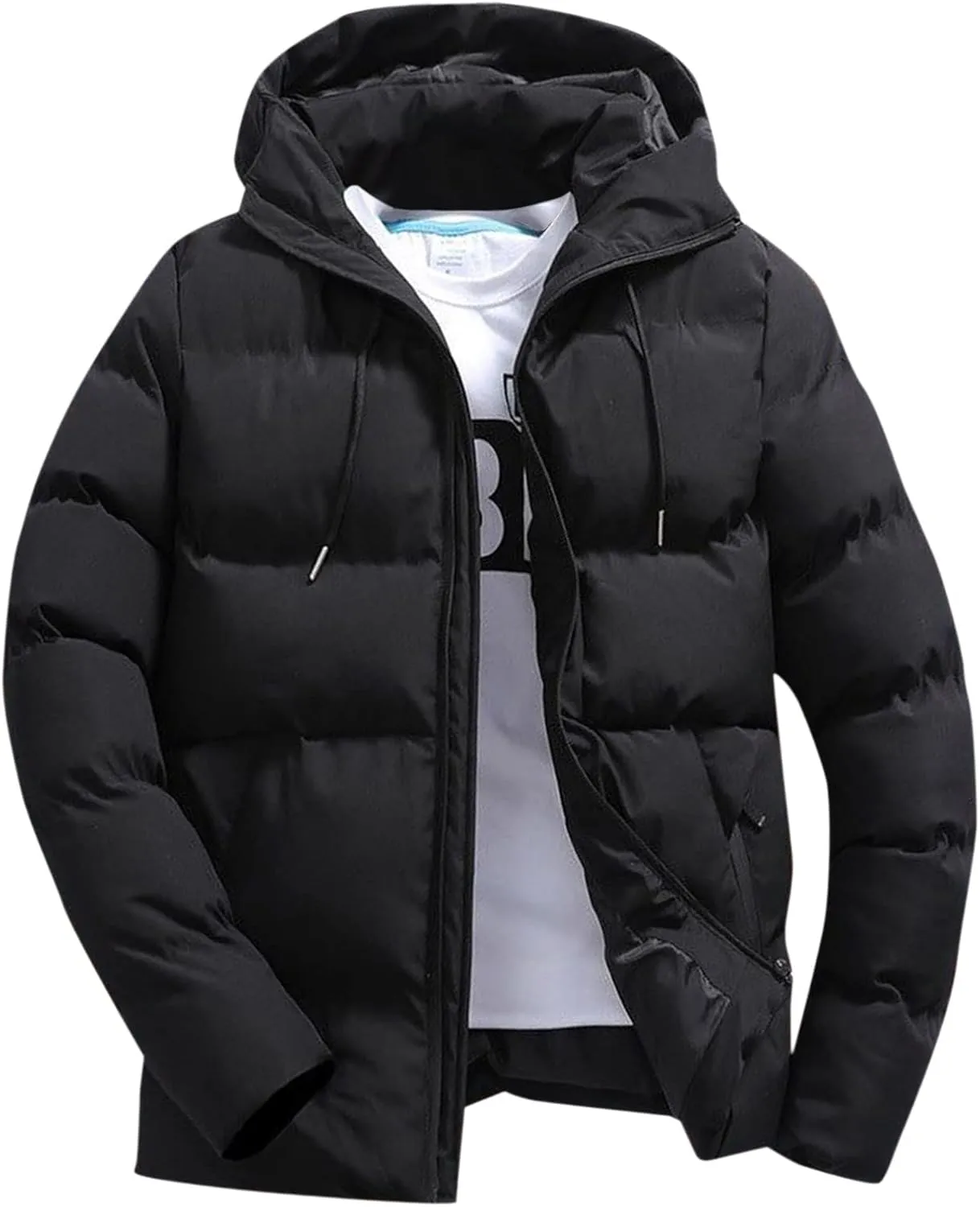 Jackets for Men,Men's Fashion Business Solid Color Warm Fleece Hooded Outdoor Full Zipper Casual Jacket Coats