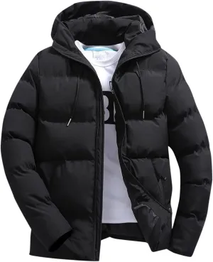 Jackets for Men,Men's Fashion Business Solid Color Warm Fleece Hooded Outdoor Full Zipper Casual Jacket Coats