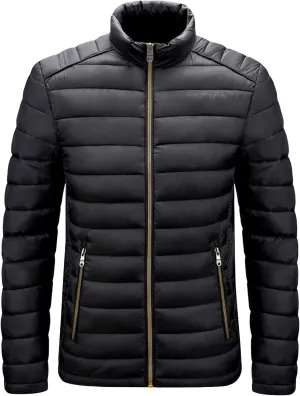 JEShifangjiusu Men Winter Cotton Padded Jacket Casual Stand Collar Hoodless Zipper Pocket Coat Thicken Long Sleeve Coats, Black, 3X-Large