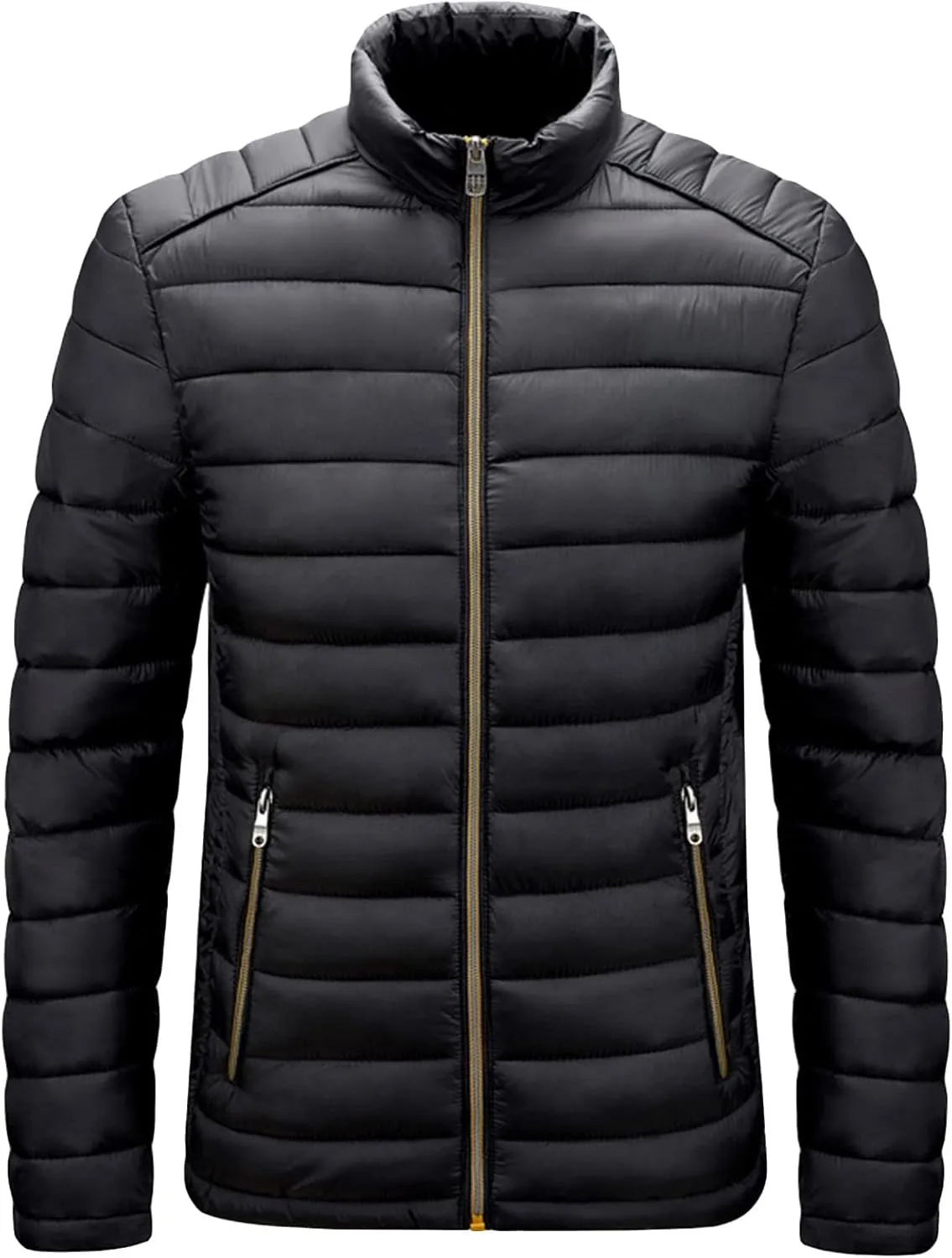 JEShifangjiusu Men Winter Cotton Padded Jacket Casual Stand Collar Hoodless Zipper Pocket Coat Thicken Long Sleeve Coats, Black, 3X-Large