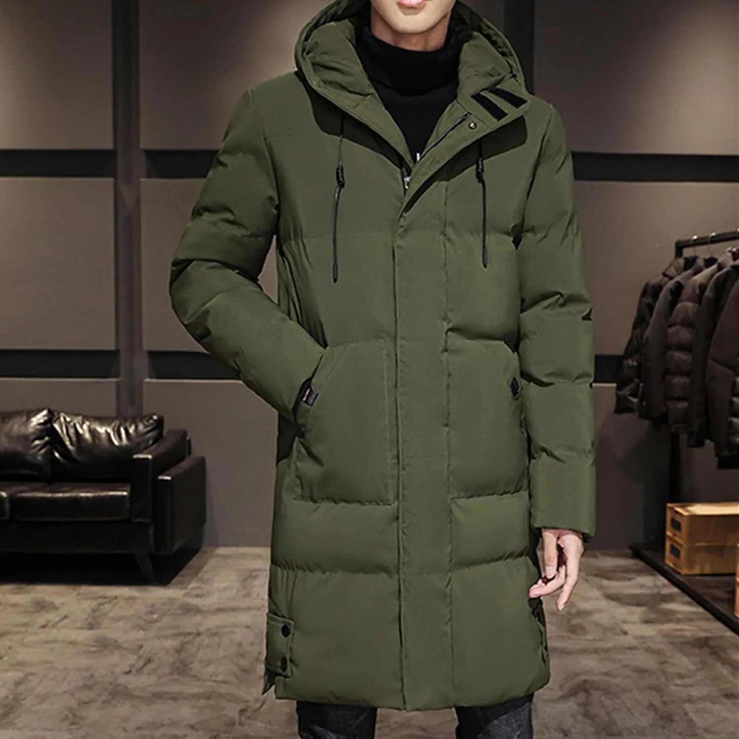 JEShifangjiusu Men'S Winter Down Coats Water-Repellent Windproof Thicken Parkas Casual Long Hooded Padded Puffer Jacket
