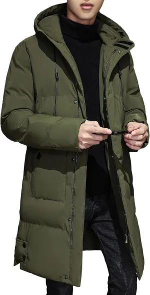 JEShifangjiusu Men'S Winter Down Coats Water-Repellent Windproof Thicken Parkas Casual Long Hooded Padded Puffer Jacket