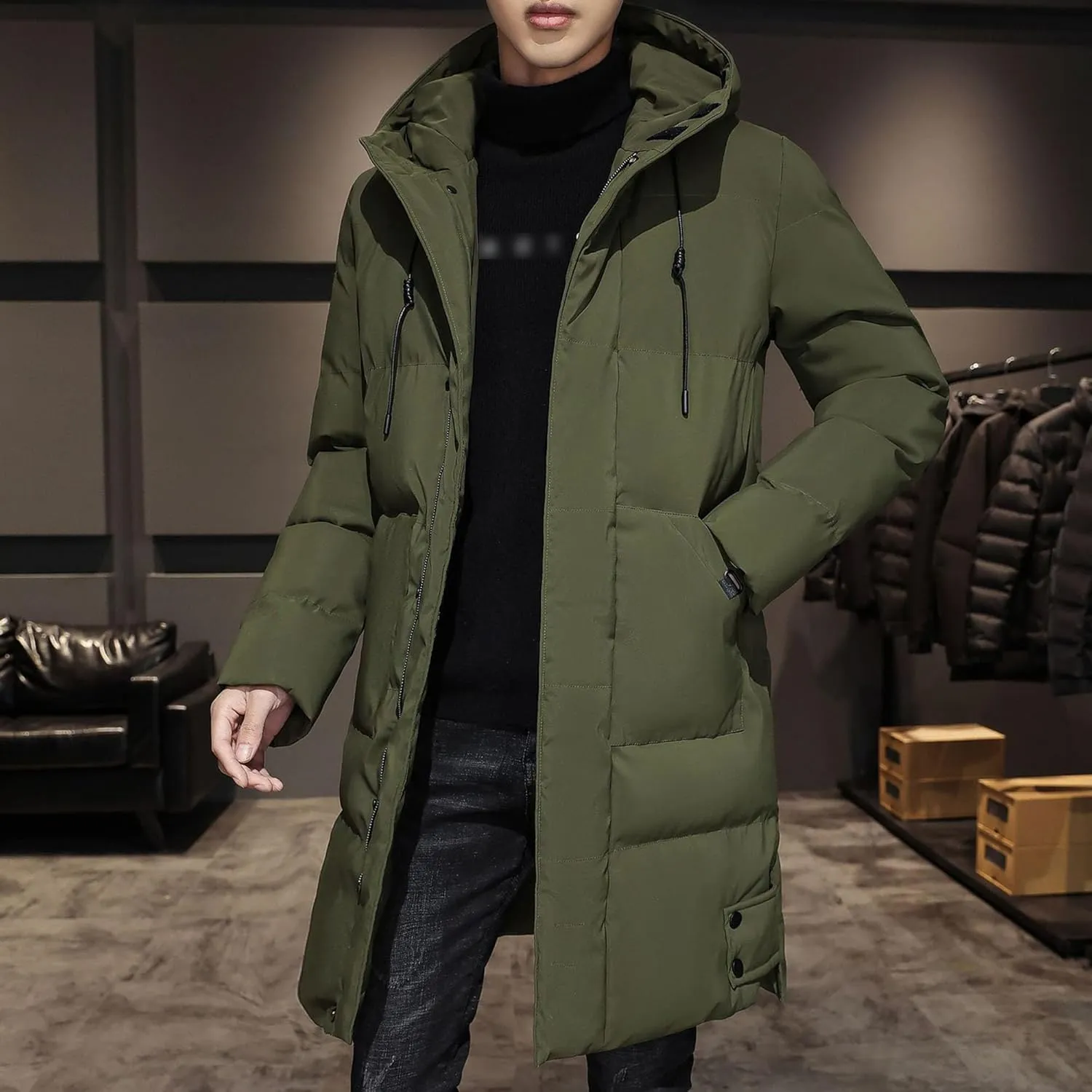 JEShifangjiusu Men'S Winter Down Coats Water-Repellent Windproof Thicken Parkas Casual Long Hooded Padded Puffer Jacket