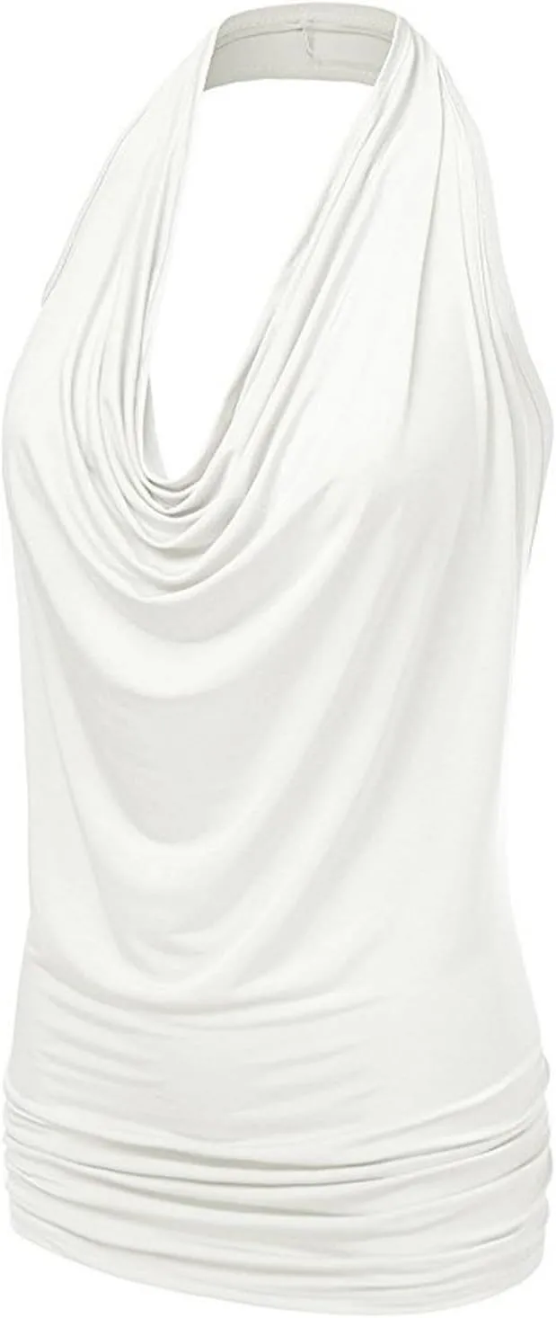 JEsilunmaMY Women Deep V Halter Tanks Cold Shoulder Backless Ruched Tank Tops Slim Fit Sleeveless T-Shirts Summer Vest Top