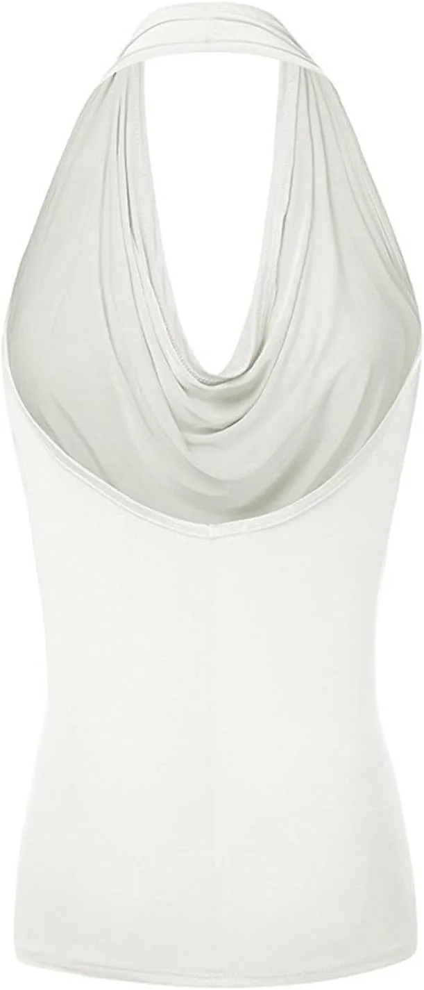 JEsilunmaMY Women Deep V Halter Tanks Cold Shoulder Backless Ruched Tank Tops Slim Fit Sleeveless T-Shirts Summer Vest Top