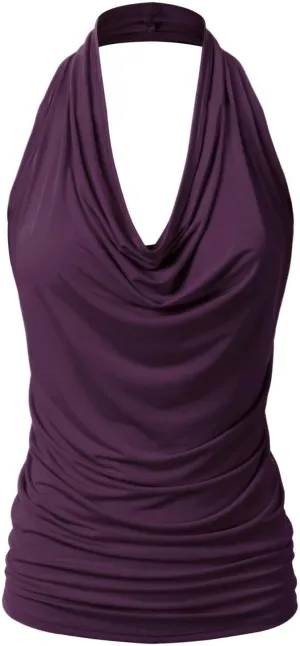 JEsilunmaMY Women Deep V Halter Tanks Cold Shoulder Backless Ruched Tank Tops Slim Fit Sleeveless T-Shirts Summer Vest Top