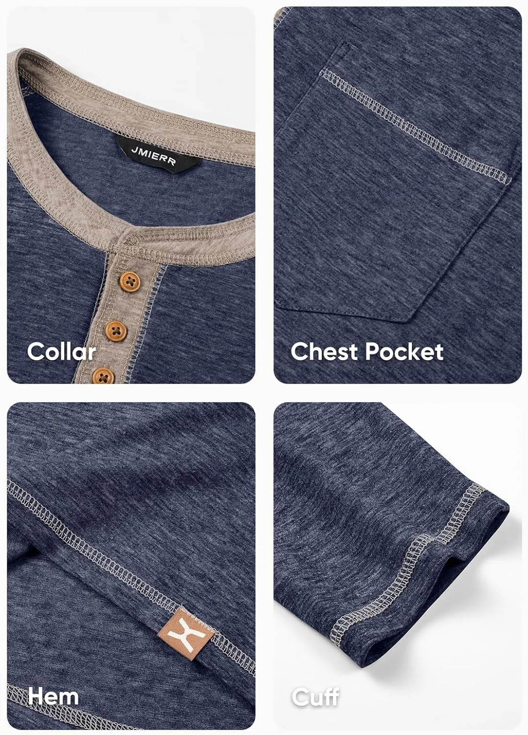 JMIERR Men's Henley Long/Short Sleeve T-Shirt Stretch Cotton Casual Pullover Tee Shirts with Pockets