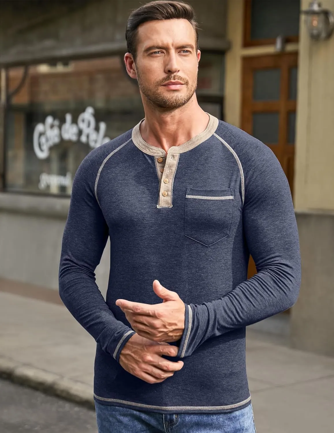 JMIERR Men's Henley Long/Short Sleeve T-Shirt Stretch Cotton Casual Pullover Tee Shirts with Pockets
