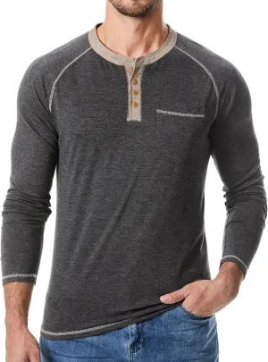 JMIERR Men's Henley Long/Short Sleeve T-Shirt Stretch Cotton Casual Pullover Tee Shirts with Pockets