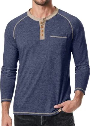 JMIERR Men's Henley Long/Short Sleeve T-Shirt Stretch Cotton Casual Pullover Tee Shirts with Pockets