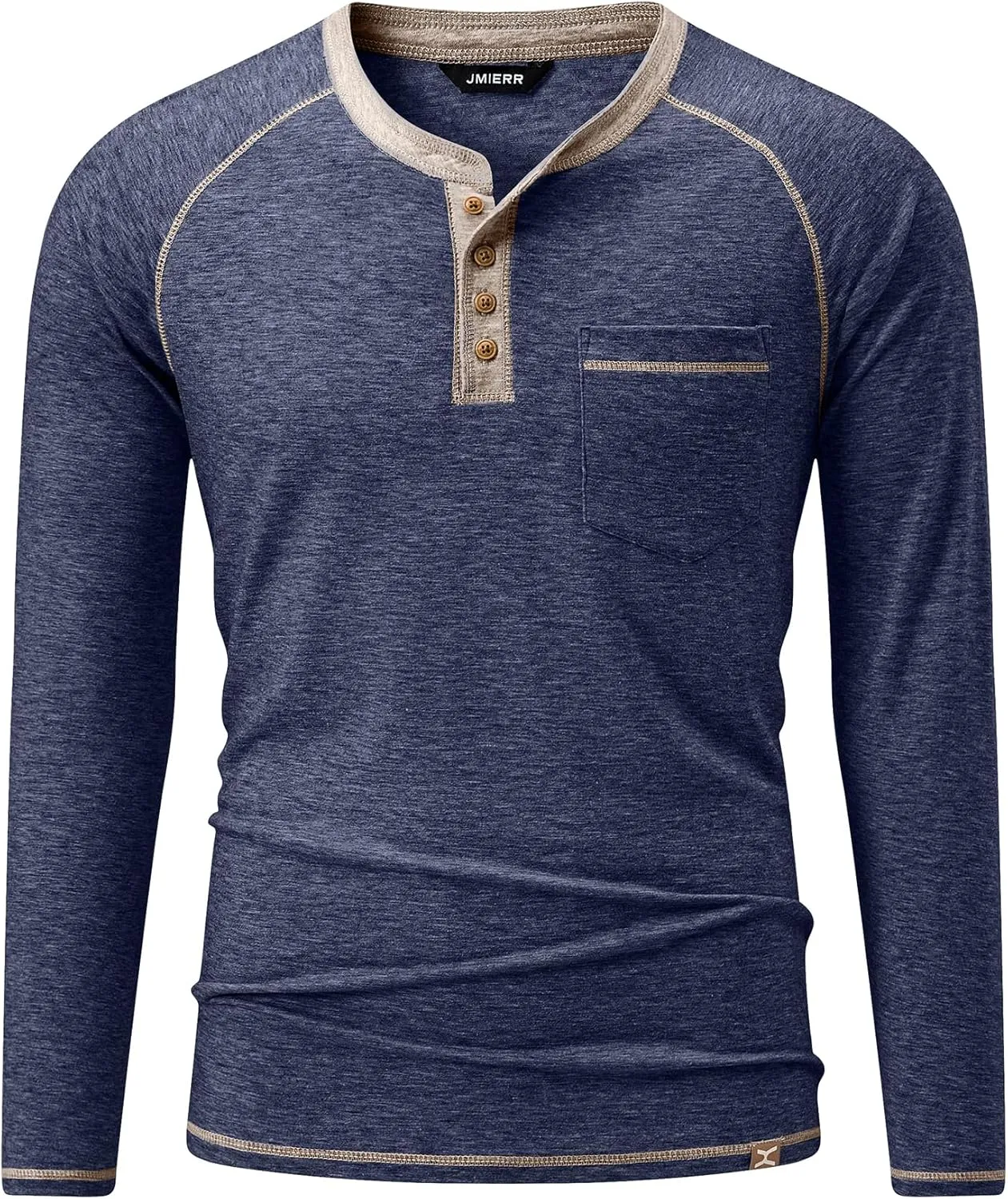 JMIERR Men's Henley Long/Short Sleeve T-Shirt Stretch Cotton Casual Pullover Tee Shirts with Pockets