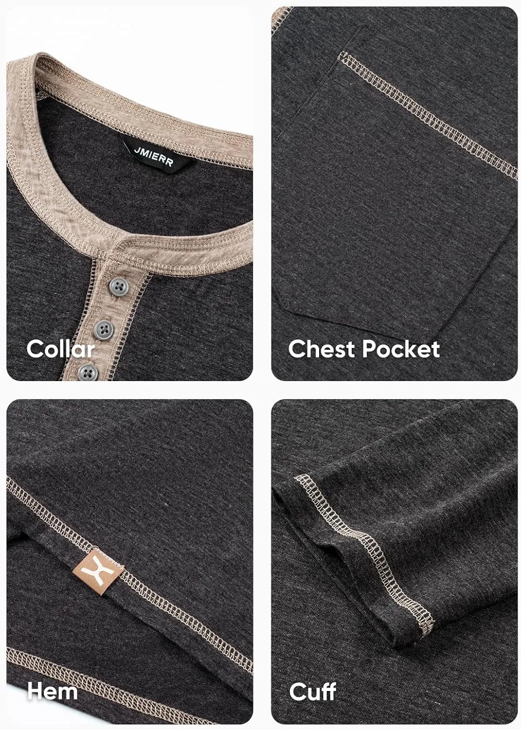 JMIERR Men's Henley Long/Short Sleeve T-Shirt Stretch Cotton Casual Pullover Tee Shirts with Pockets