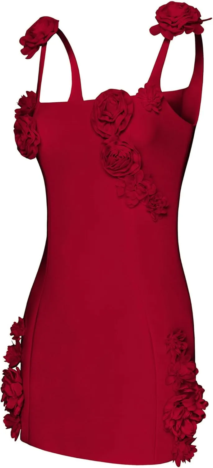 JW PEI Women's Elaina Pink Rosette Applique Mini Dress