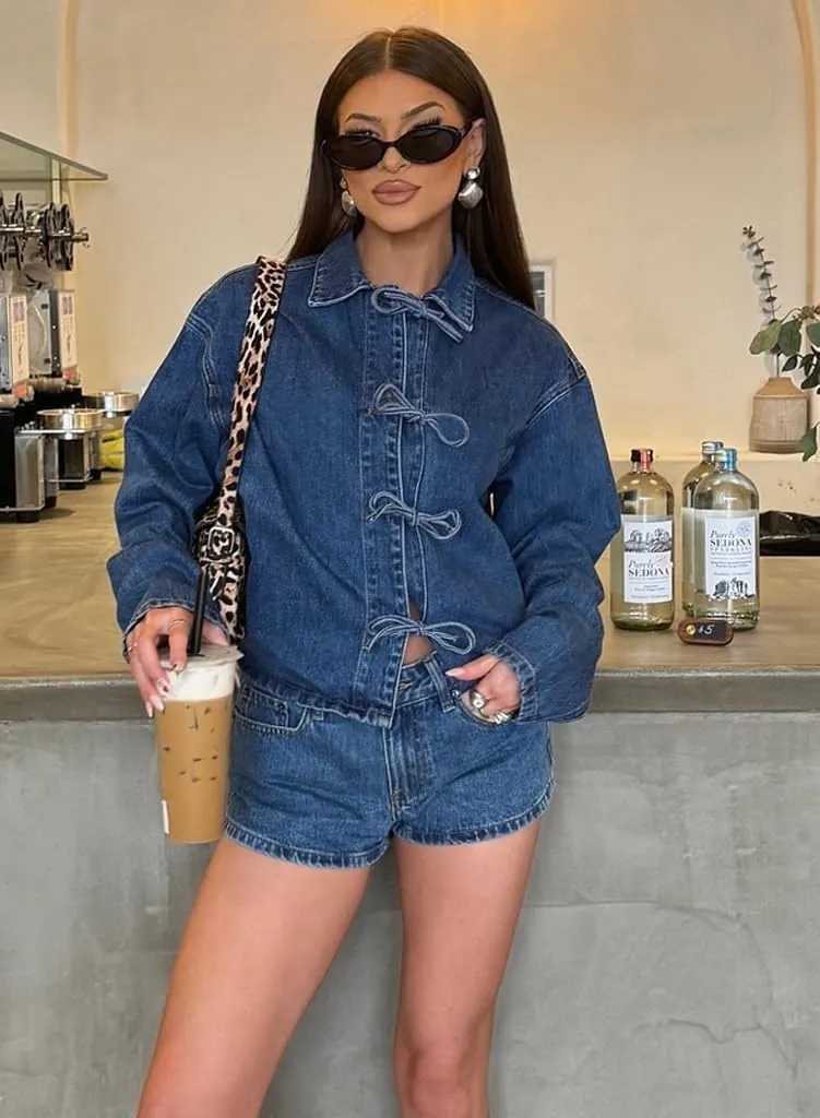 Kedera Womens Jean Jacket Tie Front Long Sleeve Denim Shacket Lapel Collar Tops Fall Winter Fashion Trendy Coat Blazer