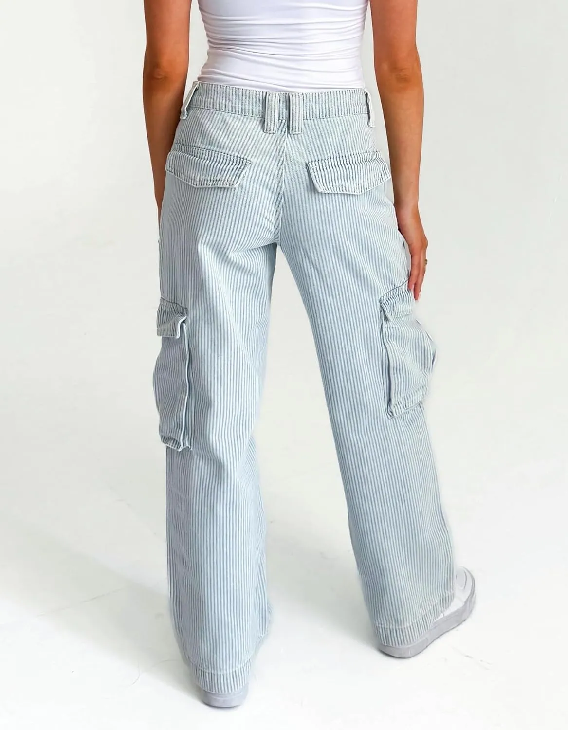 Kedera Women's Stripe Cargo Jeans High Rise Baggy Pants Straight Leg Casual Y2K Pants Boyfriend with Pockets