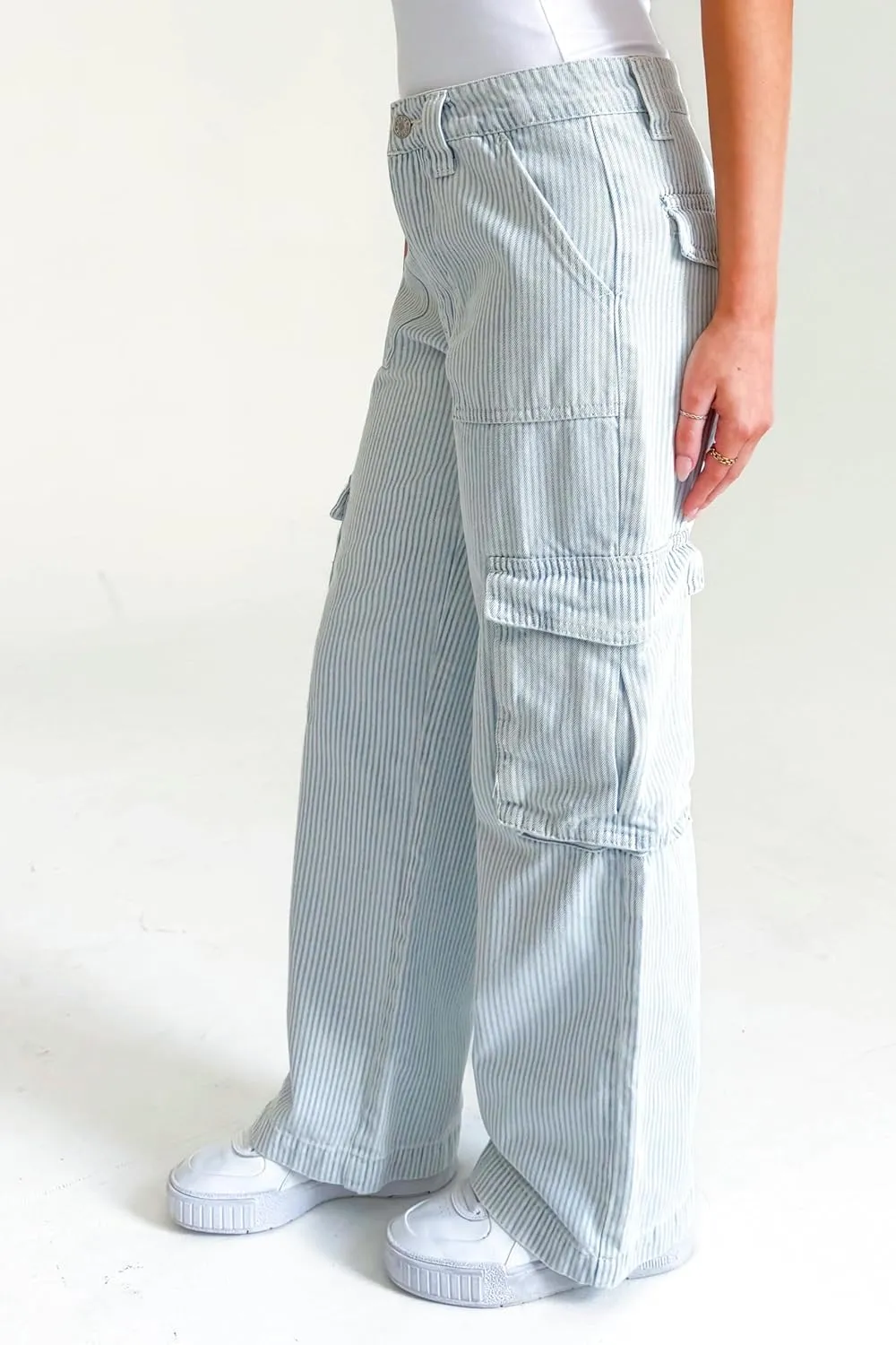 Kedera Women's Stripe Cargo Jeans High Rise Baggy Pants Straight Leg Casual Y2K Pants Boyfriend with Pockets