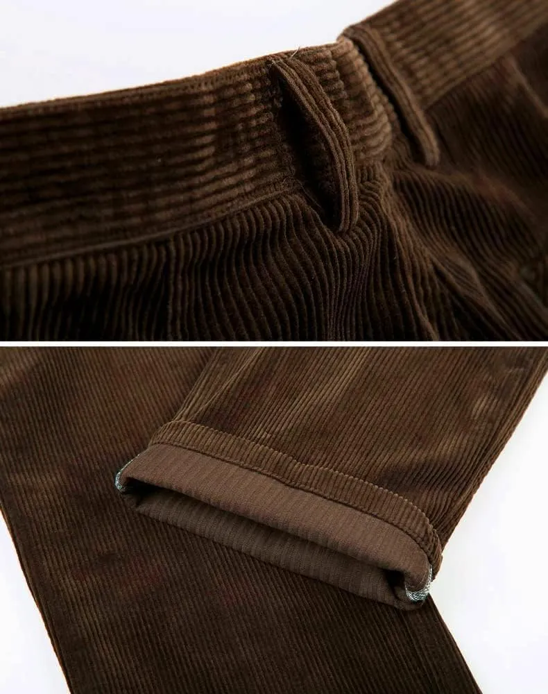 Kinghua Men's Pleated Front Corduroy Pants Casual Relaxed Fit Straight Leg Corduroy Pant
