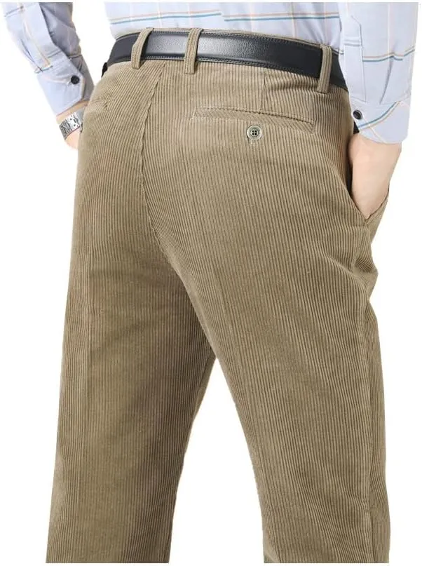 Kinghua Men's Pleated Front Corduroy Pants Casual Relaxed Fit Straight Leg Corduroy Pant