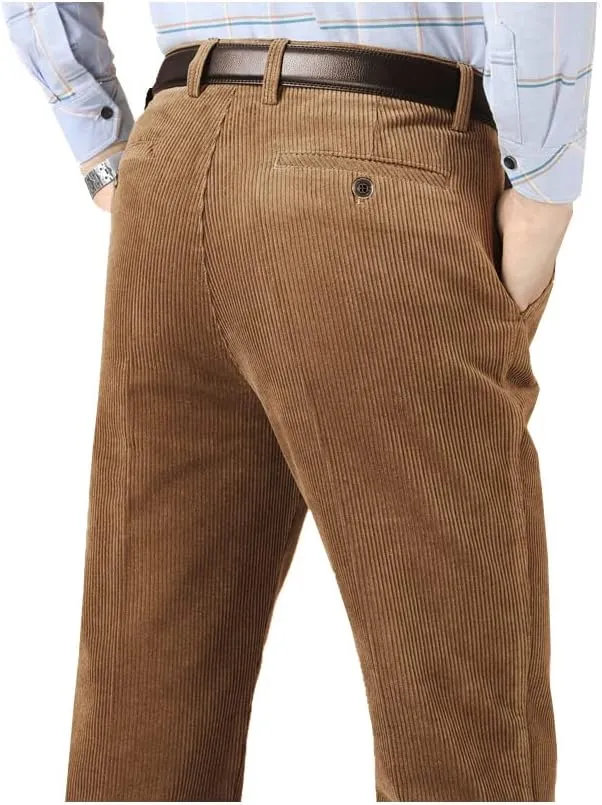 Kinghua Men's Pleated Front Corduroy Pants Casual Relaxed Fit Straight Leg Corduroy Pant