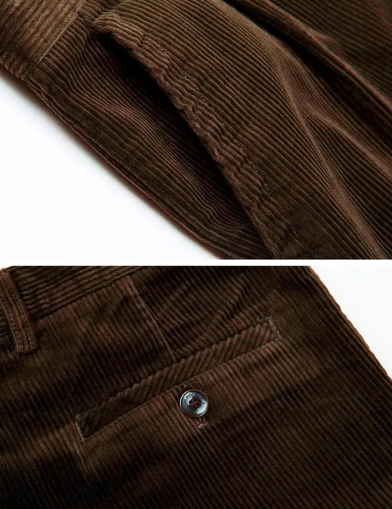 Kinghua Men's Pleated Front Corduroy Pants Casual Relaxed Fit Straight Leg Corduroy Pant