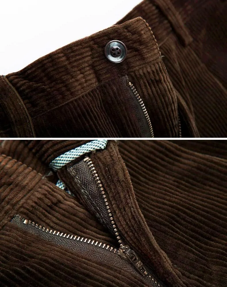 Kinghua Men's Pleated Front Corduroy Pants Casual Relaxed Fit Straight Leg Corduroy Pant