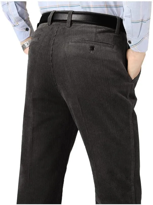 Kinghua Men's Pleated Front Corduroy Pants Casual Relaxed Fit Straight Leg Corduroy Pant
