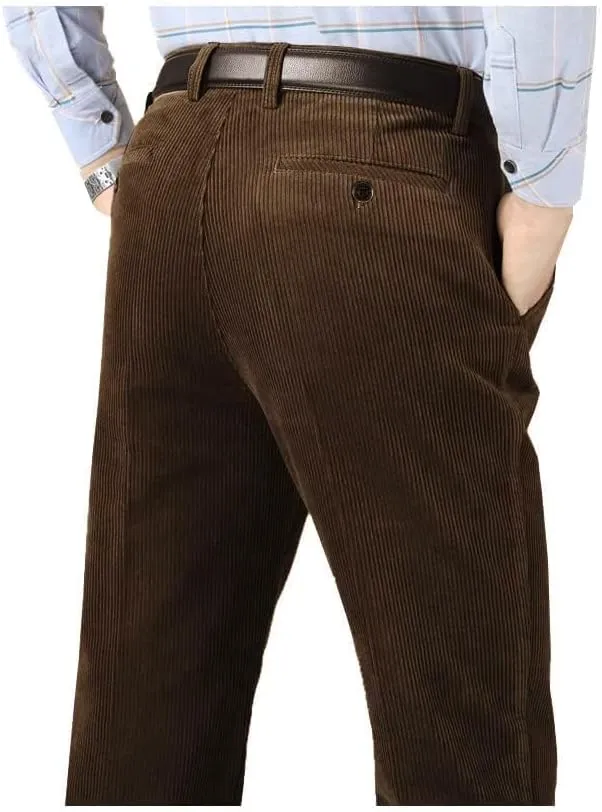 Kinghua Men's Pleated Front Corduroy Pants Casual Relaxed Fit Straight Leg Corduroy Pant