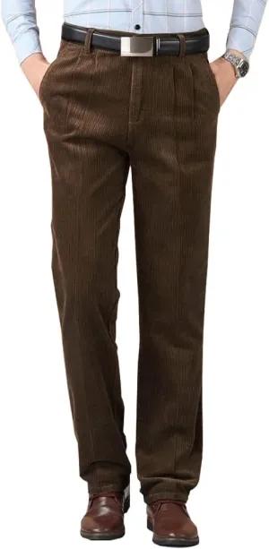 Kinghua Men's Pleated Front Corduroy Pants Casual Relaxed Fit Straight Leg Corduroy Pant