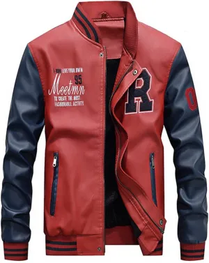 Lavnis Men's Faux Leather Jacket Casual Baseball Stand Collar Slim Fit Coat