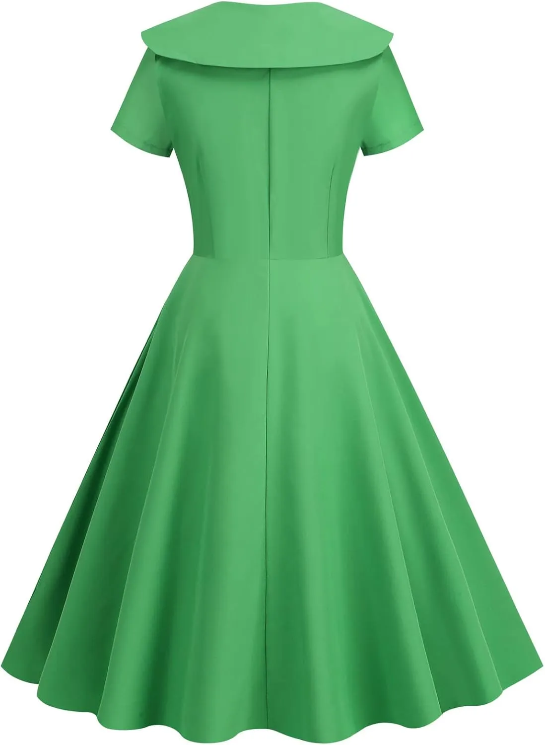 LAWOR Women's Puff Short Sleeve 1950s Dresses Polka Dot Print Tea Dresses V Neck Bowknot Rockabilly Dress Pleated Swing Dress