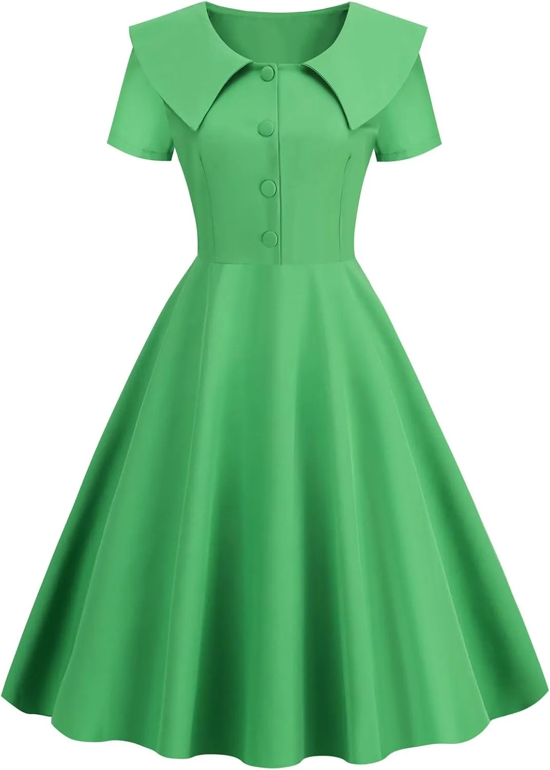 LAWOR Women's Puff Short Sleeve 1950s Dresses Polka Dot Print Tea Dresses V Neck Bowknot Rockabilly Dress Pleated Swing Dress