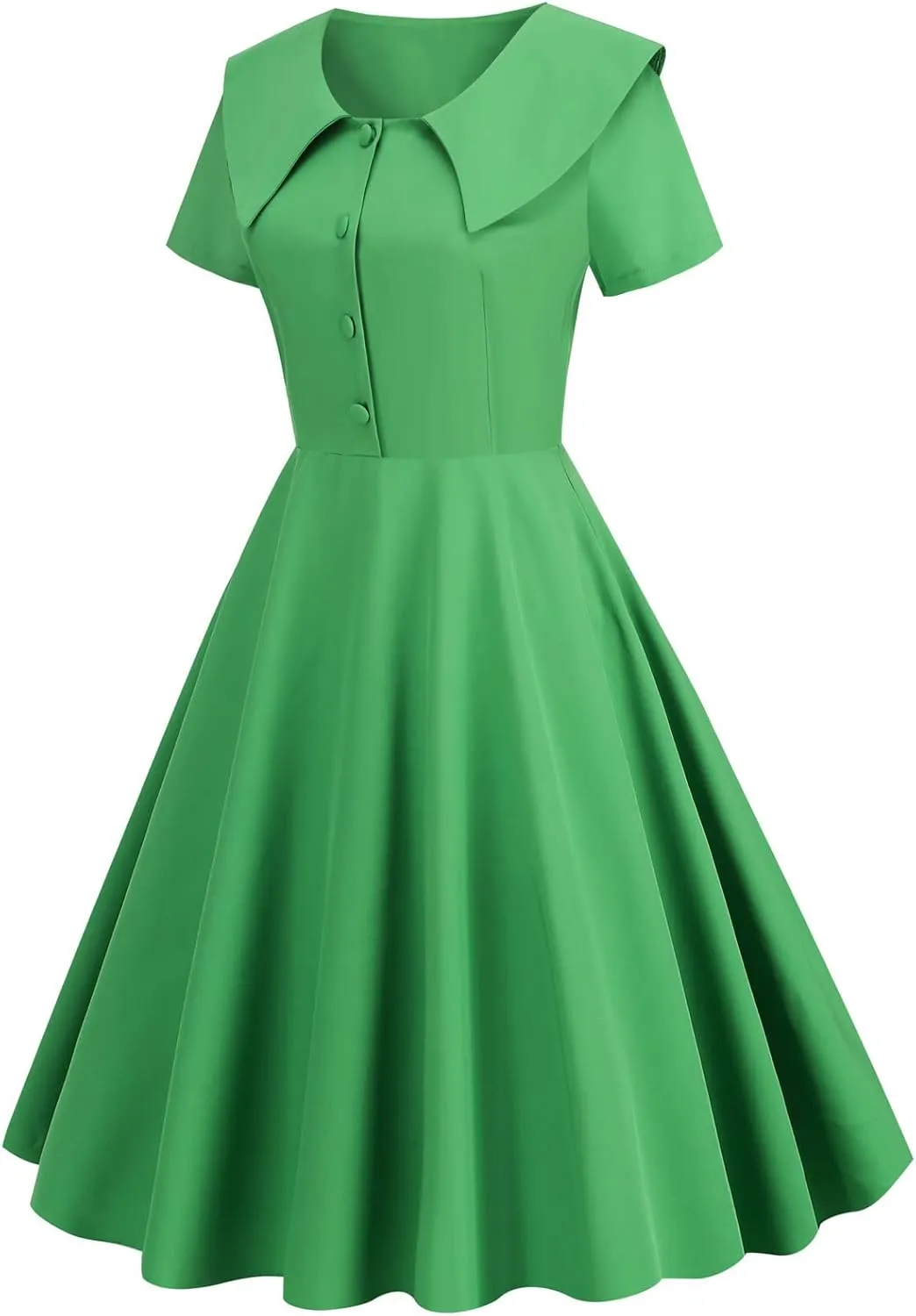 LAWOR Women's Puff Short Sleeve 1950s Dresses Polka Dot Print Tea Dresses V Neck Bowknot Rockabilly Dress Pleated Swing Dress