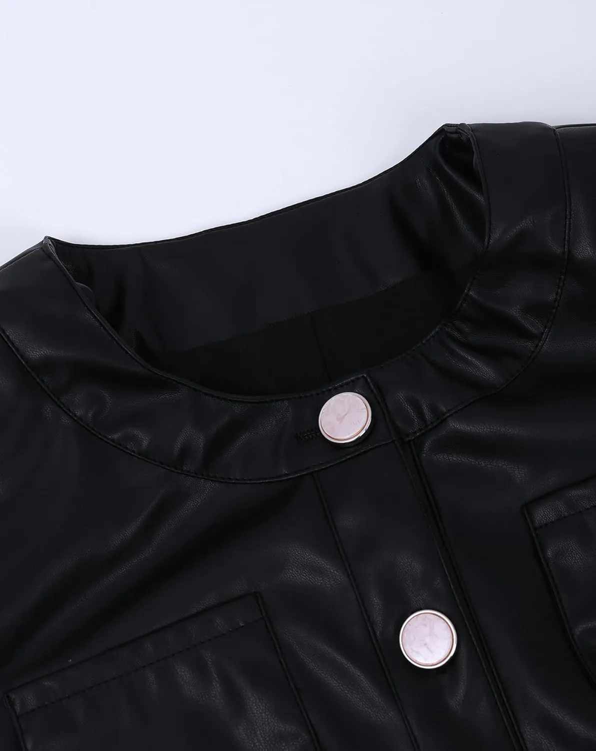 LifeShe Faux Leather Jackets Women Button Down Cropped Moto Biker PU Outerwear Coat Fall Fashion Outfits