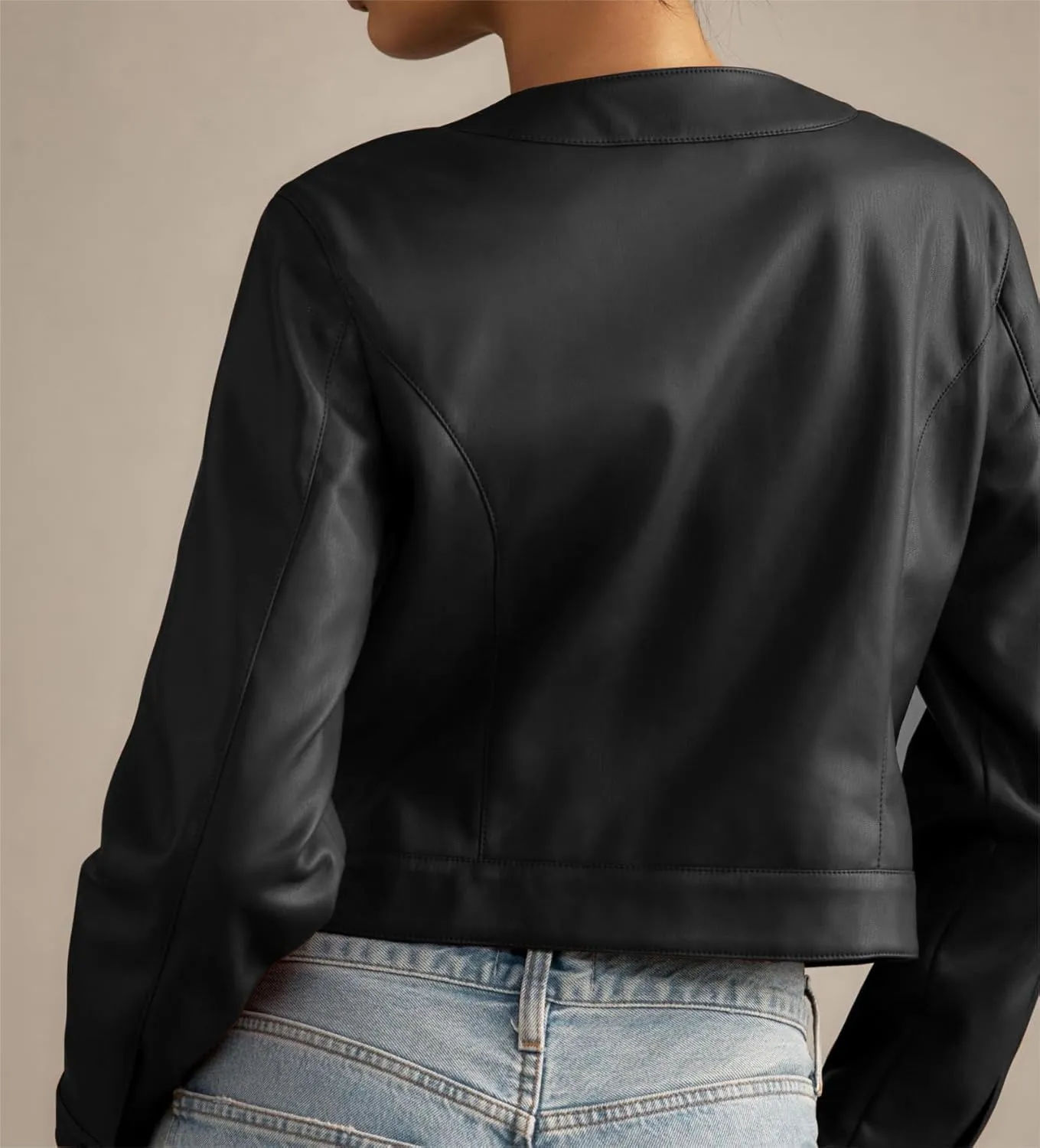 LifeShe Faux Leather Jackets Women Button Down Cropped Moto Biker PU Outerwear Coat Fall Fashion Outfits