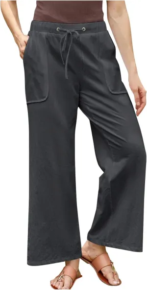 Lightweight Cotton Linen Pants Women Solid Drawstring Straight Wide Leg Trousers Summer Comfy Vacation Pant Plus Size