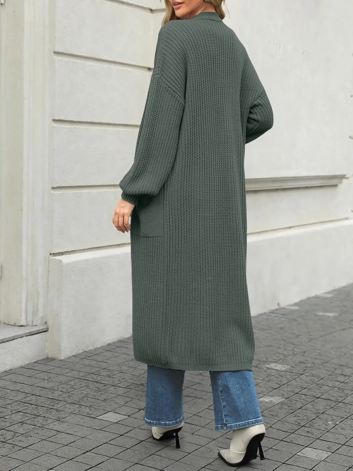 LILLUSORY Women's Oversized Long Cardigan Open Front Duster Sweater with Pockets
