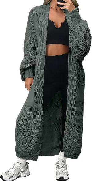 LILLUSORY Women's Oversized Long Cardigan Open Front Duster Sweater with Pockets