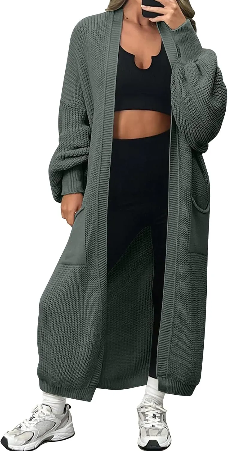 LILLUSORY Women's Oversized Long Cardigan Open Front Duster Sweater with Pockets