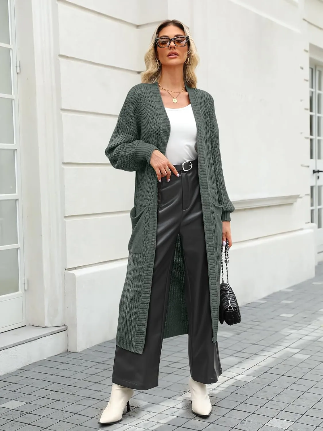 LILLUSORY Women's Oversized Long Cardigan Open Front Duster Sweater with Pockets