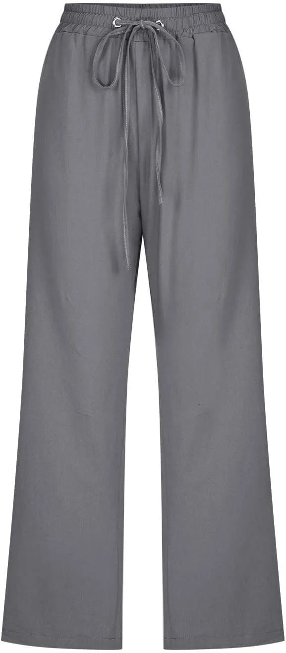 Linen Capris for Women 2024 Summer Lightweight High Waisted Cropped Pants Casual Loose Wide Leg Trousers with Pockets