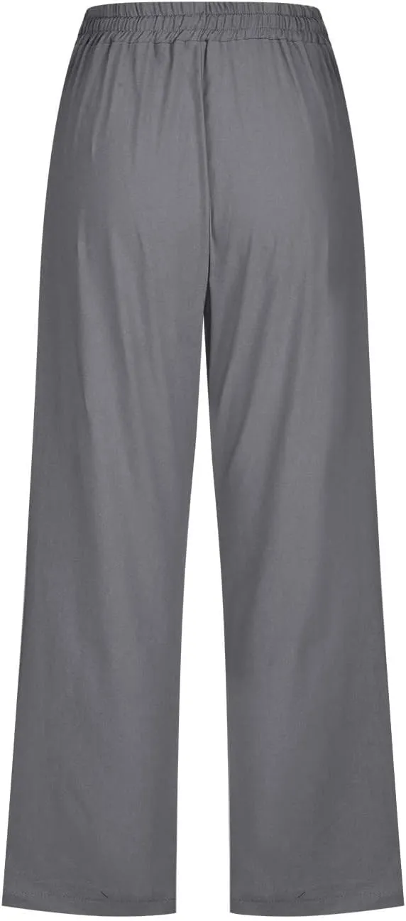 Linen Capris for Women 2024 Summer Lightweight High Waisted Cropped Pants Casual Loose Wide Leg Trousers with Pockets
