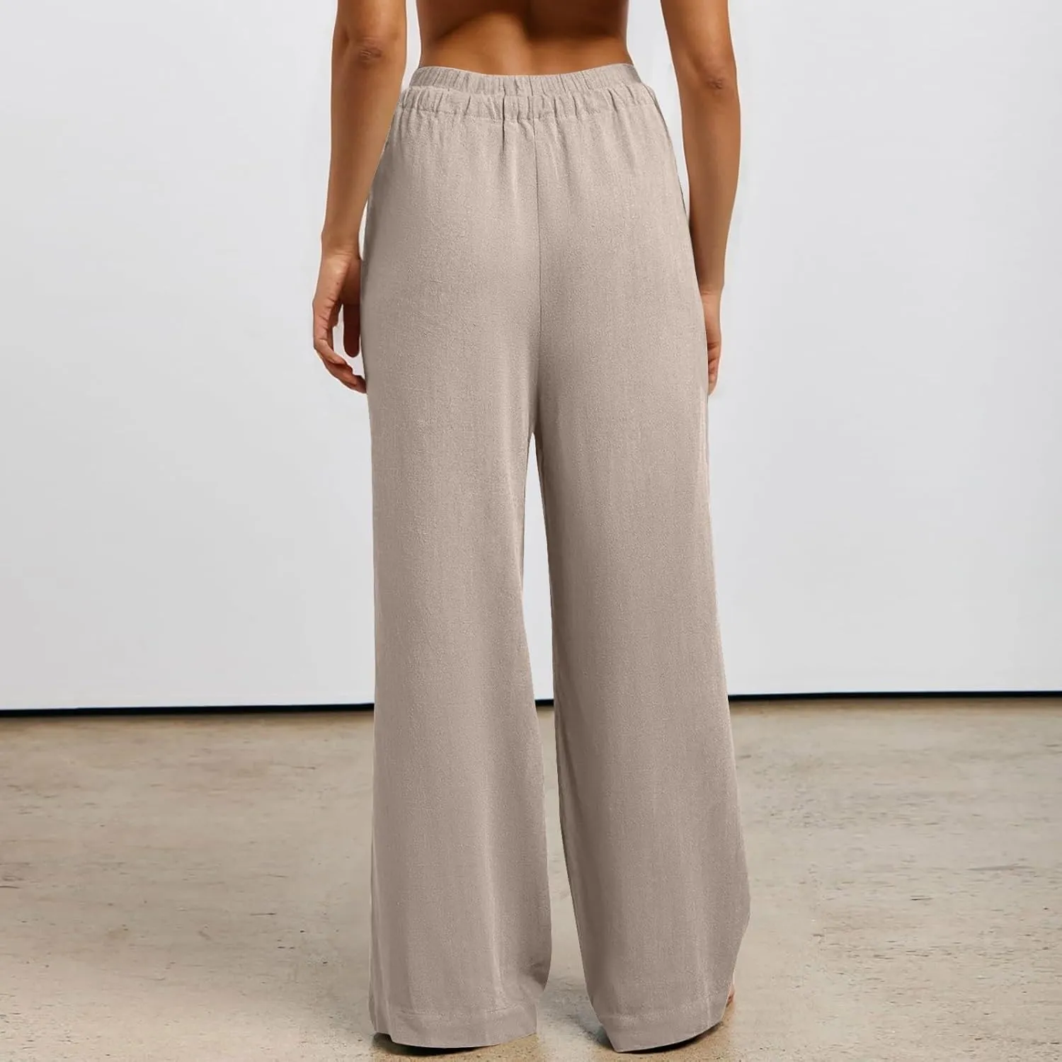 Linen Drawstring Pants Women Beach Vacation Outfits 2025 Solid Resort Pants with Pockets Spring Lightweight Flowy Sweatpants