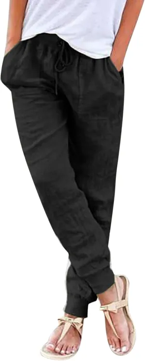 Linen Palazzo Pants for Women Casual High Waist Lightweight Summer Palazzo Trouser with Pockets Ladies Wide Leg Pants