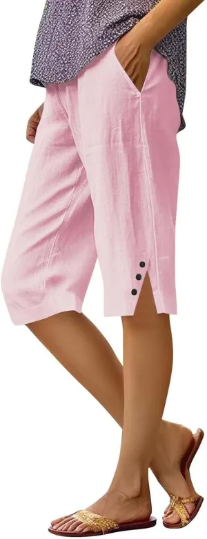 Linen Pants Cropped Pants Cotton Linen Elastic Waist Trousers Casual Loose Business Work Lounge Long Trousers