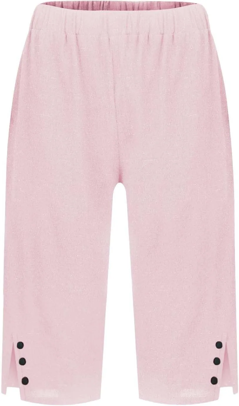 Linen Pants Cropped Pants Cotton Linen Elastic Waist Trousers Casual Loose Business Work Lounge Long Trousers