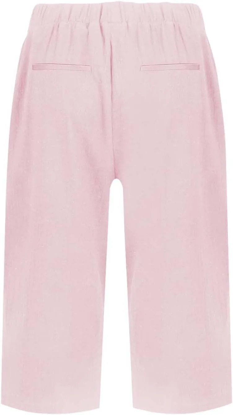 Linen Pants Cropped Pants Cotton Linen Elastic Waist Trousers Casual Loose Business Work Lounge Long Trousers