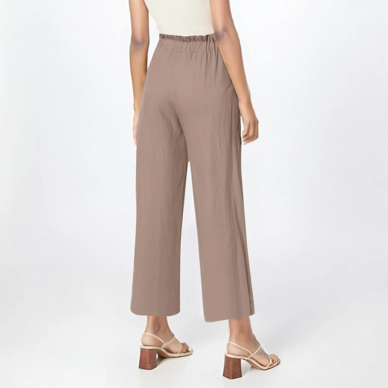 Linen Pants for Women 2025 Summer High Waist Elastic Straight Leg Lounge Palazzo Pant Lightweight Beach Trousers
